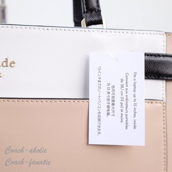 NWT Kate Spade Staci Laptop Tote Triple compartment Leather in Warm Beige - Picture 4 of 13